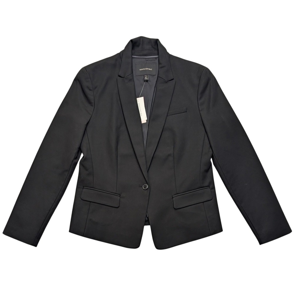 NWT Banana Republic Blazer Women 10P Black Cotton Stretch Professional
